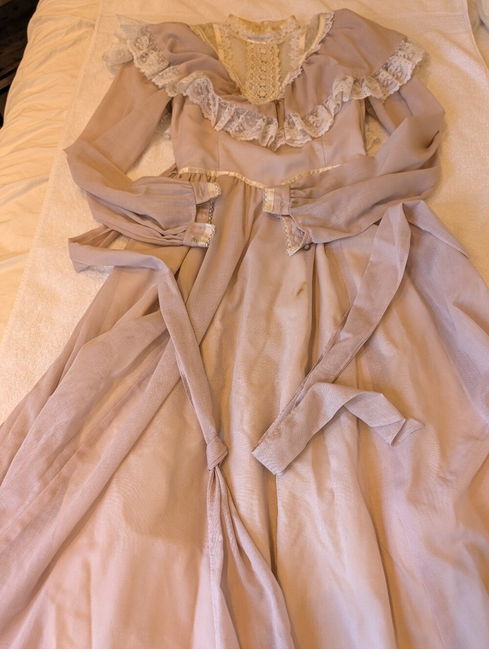 Vintage 70s Lilac Prairie Dress Victorian Lace Cottagecore Gunne Style Midi XS